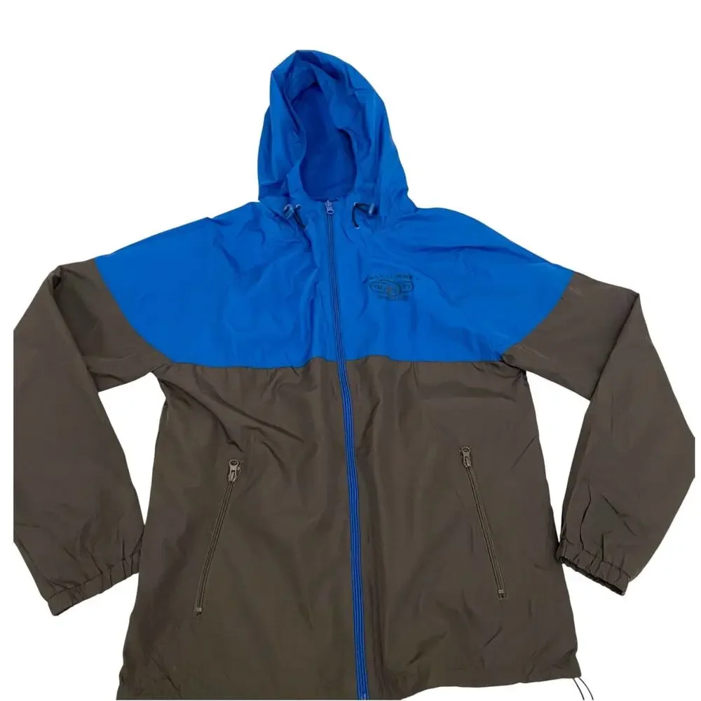 Disney Parks Unisex Size Small Windbreaker Jacket Blue and Grey with Hoodie